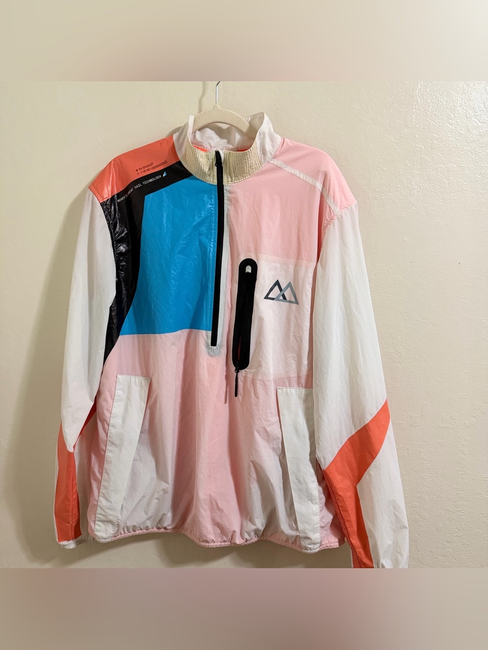 Brandblack Mens M Nylon Race Jacket Colorblock Windbreaker Half Zip Pullover Pin